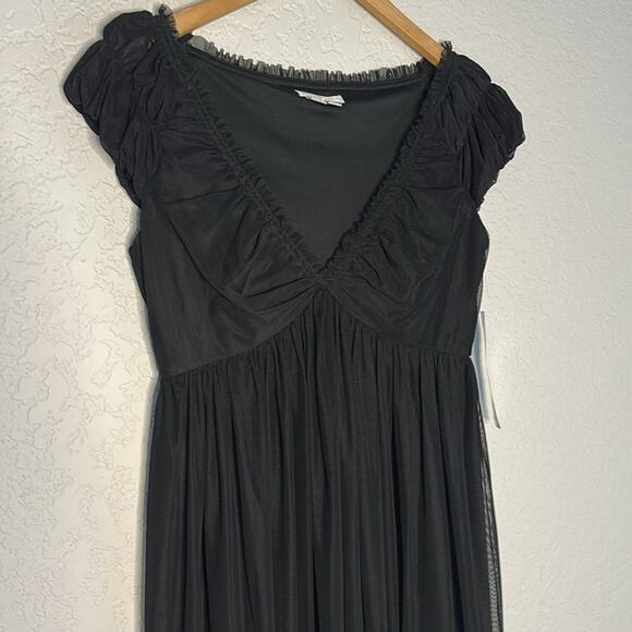 NEW London Times Black Empire Mini Dress Mesh Goth Witchy Coquette Flirty Y2K - Picture 3 of 10